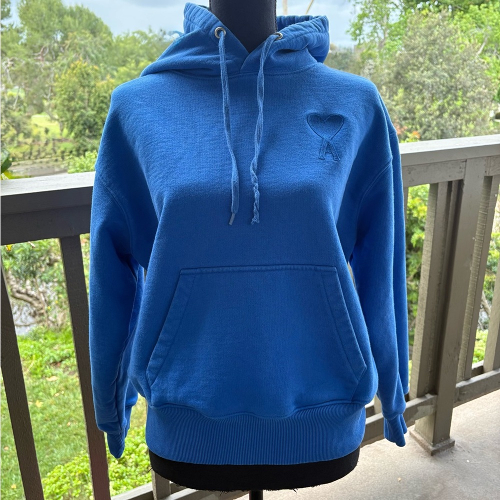 Ami Alexandre Mattiussi Royal Blue Hooded Sweatshirt with Heart Women’s Size S